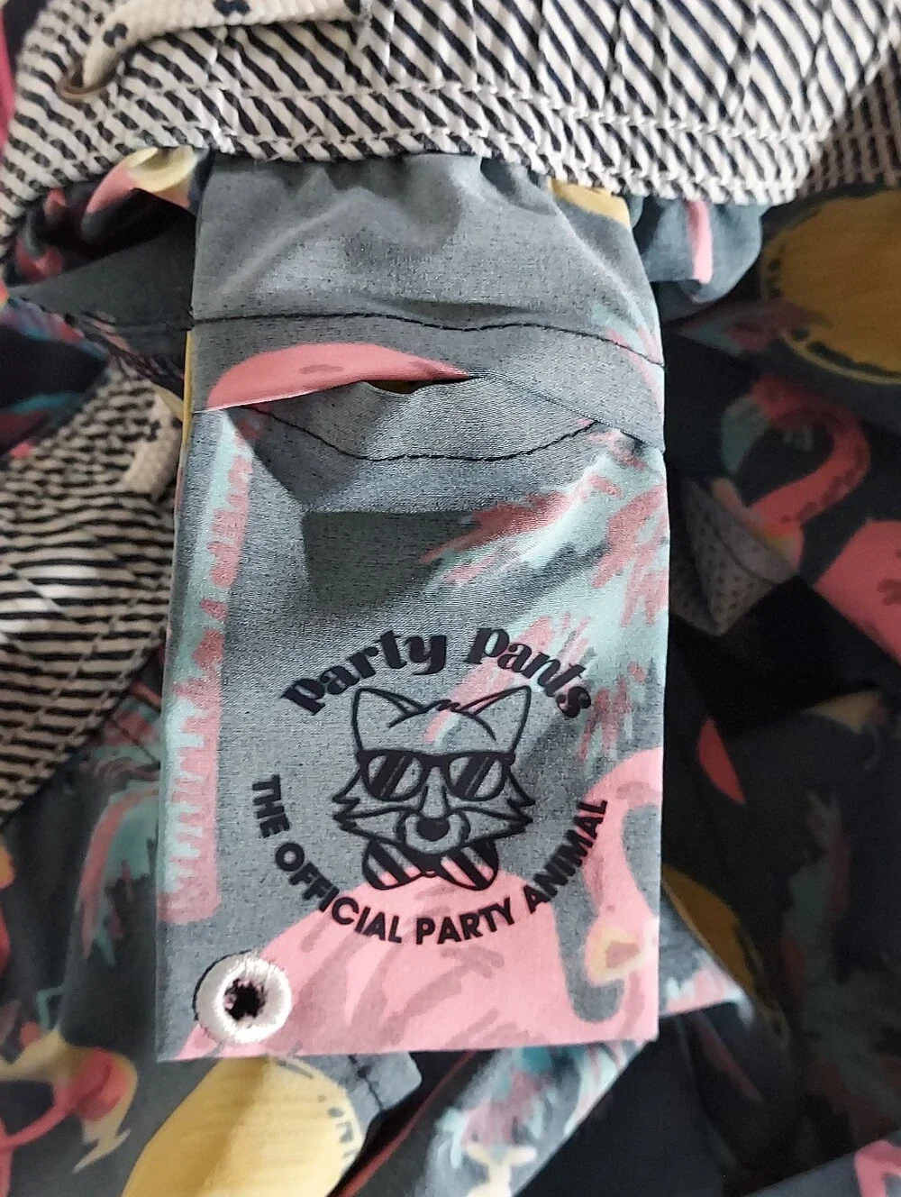 Party Pants Flamingo Navy Blue/Pink & Yellow Swim Resort Wear Short MN XXL NWT
